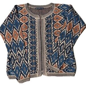 Peruvian Connection Multi Color Knit Tribal Cardigan Sweater Size XS
